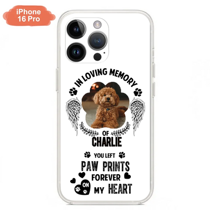 Personalized Memorial Phone Case - Upload Photo - Memorial Gift Idea For Pet Lover - You Left Paw Prints Forever On My Heart - Case For iPhone/Samsung