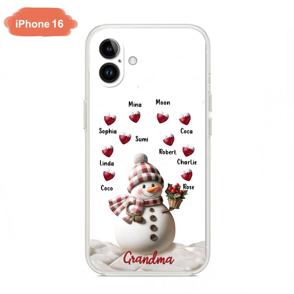 Custom Personalized Snowman Grandma Phone Case - Christmas Gift Idea For Grandma - Up to 10 Kids - Case For iPhone/Samsung
