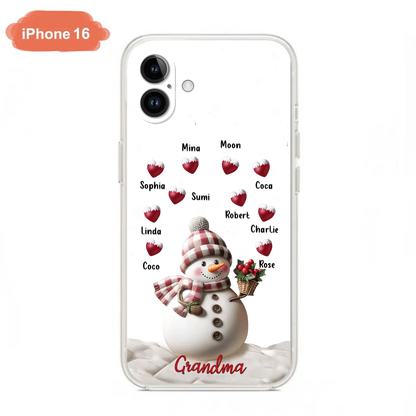 Custom Personalized Snowman Grandma Phone Case - Christmas Gift Idea For Grandma - Up to 10 Kids - Case For iPhone/Samsung