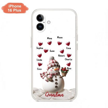 Custom Personalized Snowman Grandma Phone Case - Christmas Gift Idea For Grandma - Up to 10 Kids - Case For iPhone/Samsung