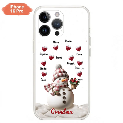 Custom Personalized Snowman Grandma Phone Case - Christmas Gift Idea For Grandma - Up to 10 Kids - Case For iPhone/Samsung