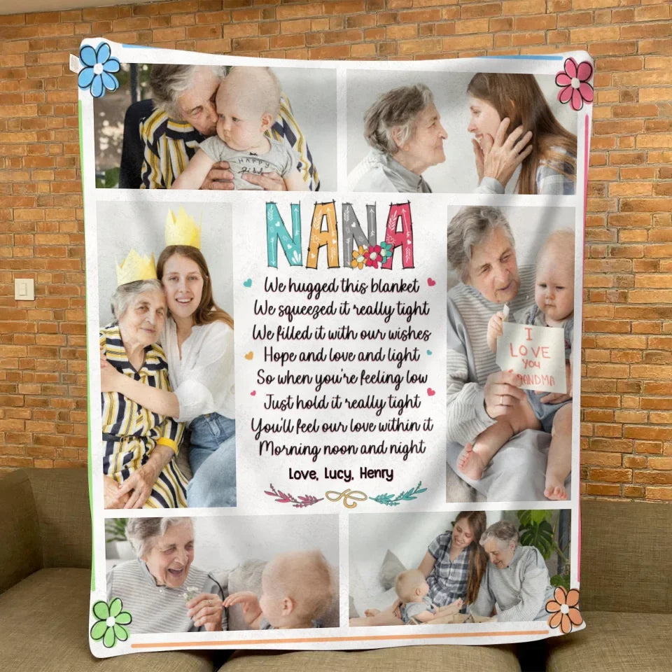 Personalized Nana Quilt/Fleece Throw Blanket - Gift Idea For Grandma From Grandkid - Upload Photos