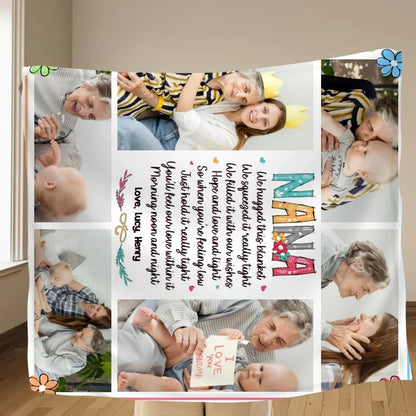 Personalized Nana Quilt/Fleece Throw Blanket - Gift Idea For Grandma From Grandkid - Upload Photos