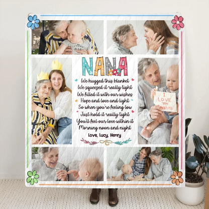 Personalized Nana Quilt/Fleece Throw Blanket - Gift Idea For Grandma From Grandkid - Upload Photos