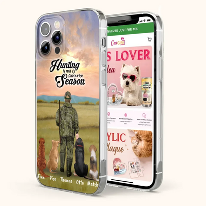 Personalized Hunting Phone Case - Man/Woman With Upto 4 Dogs - Phone Case For iPhone And Samsung - 4168OK