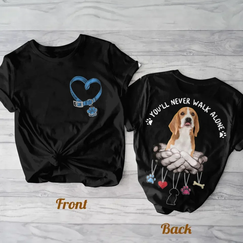 Personalized Memorial Dog AOP T-shirt - Upload Photo - Memorial Gift For Dog Lover - You'll Never Walk Alone