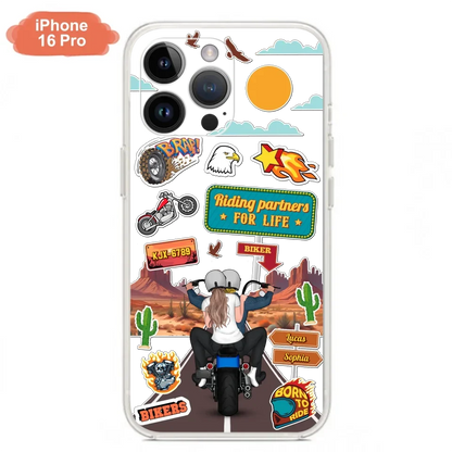Custom Personalized Motorcycle Couple Phone Case - Gift Idea For Couple/ Husband & Wife/ Bikers - Transparent Phone Case For iPhone/Samsung