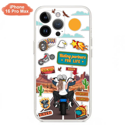 Custom Personalized Motorcycle Couple Phone Case - Gift Idea For Couple/ Husband & Wife/ Bikers - Transparent Phone Case For iPhone/Samsung