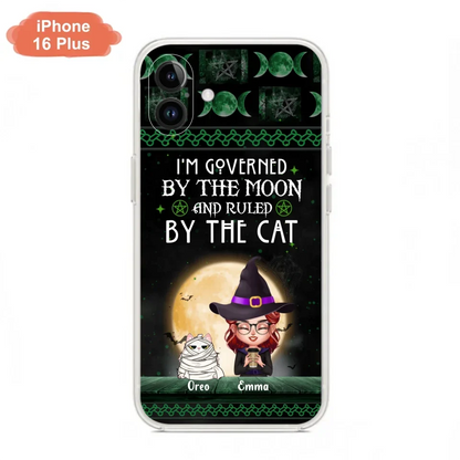 Custom Personalized Cats Witch Phone Case - Halloween Gift For Cat Lover - Governed By The Moon, Ruled By The Cats - Case For iPhone And Samsung