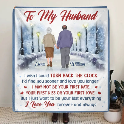 Personalized Old Couple Quilt/Fleece Throw Blanket - Gift Idea For Wife/Husband - I Wish I Could Turn Back The Clock