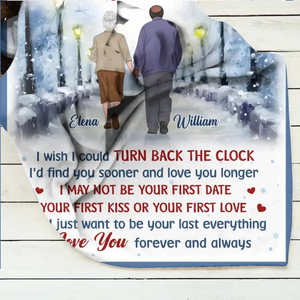 Personalized Old Couple Quilt/Fleece Throw Blanket - Gift Idea For Wife/Husband - I Wish I Could Turn Back The Clock