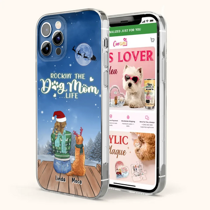 Personalized Christmas Dog Mom Phone Case - Up to 5 Dogs - Gift Idea For Dog Lover/Dog Mom - Rockin' The Dog Mom Life - Case For iPhone And Samsung