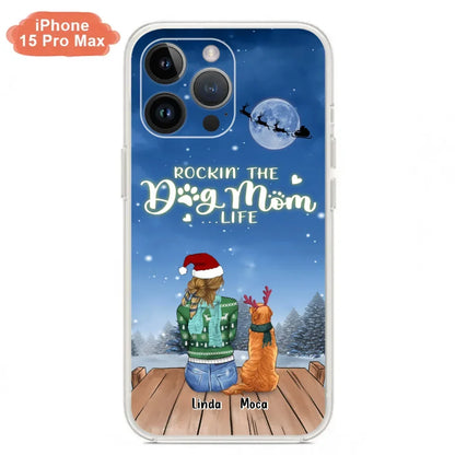 Personalized Christmas Dog Mom Phone Case - Up to 5 Dogs - Gift Idea For Dog Lover/Dog Mom - Rockin' The Dog Mom Life - Case For iPhone And Samsung