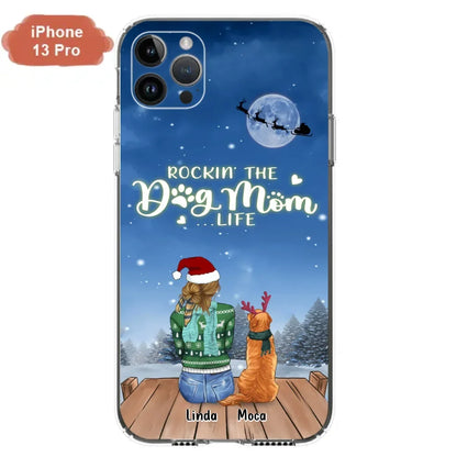 Personalized Christmas Dog Mom Phone Case - Up to 5 Dogs - Gift Idea For Dog Lover/Dog Mom - Rockin' The Dog Mom Life - Case For iPhone And Samsung