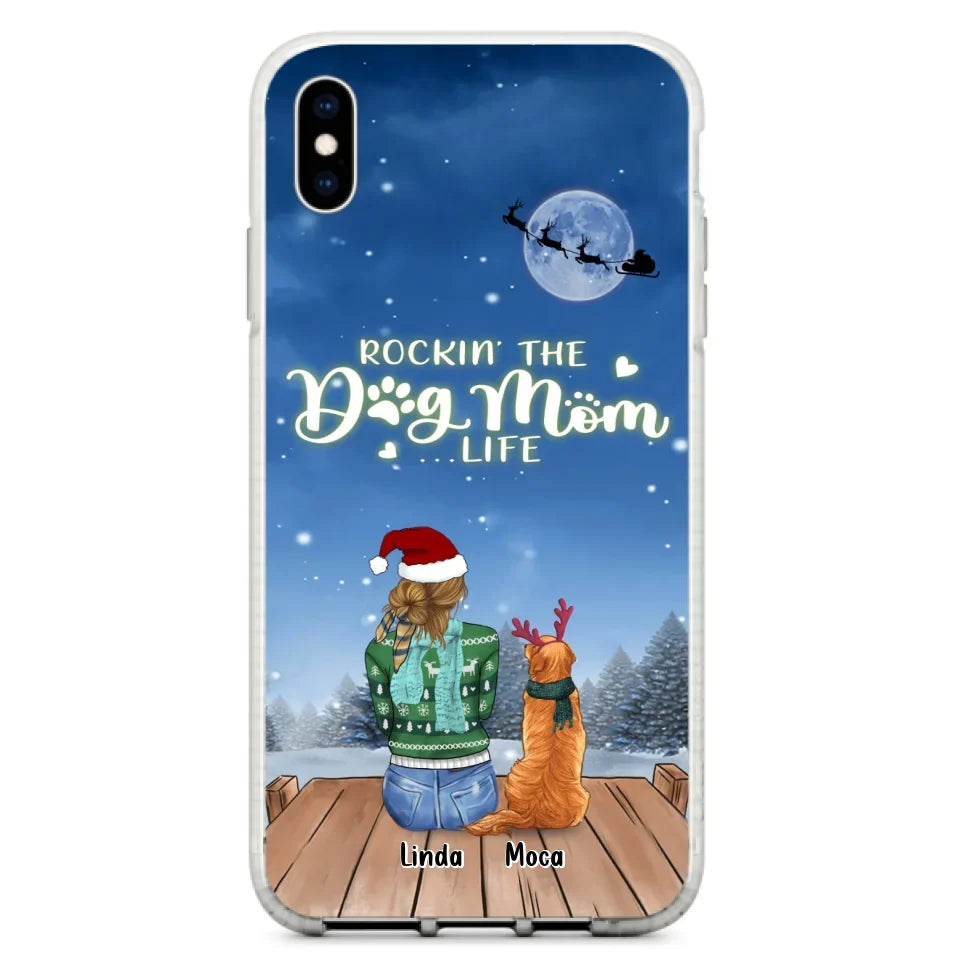 Personalized Christmas Dog Mom Phone Case - Up to 5 Dogs - Gift Idea For Dog Lover/Dog Mom - Rockin' The Dog Mom Life - Case For iPhone And Samsung