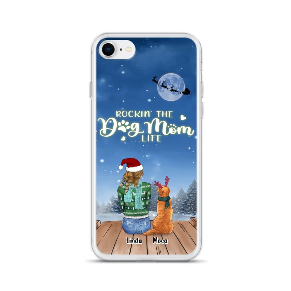 Personalized Christmas Dog Mom Phone Case - Up to 5 Dogs - Gift Idea For Dog Lover/Dog Mom - Rockin' The Dog Mom Life - Case For iPhone And Samsung