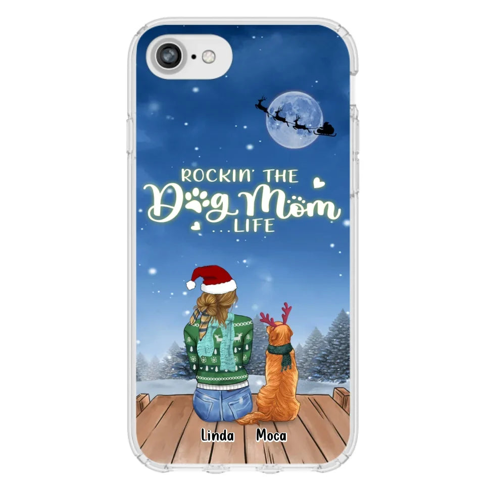 Personalized Christmas Dog Mom Phone Case - Up to 5 Dogs - Gift Idea For Dog Lover/Dog Mom - Rockin' The Dog Mom Life - Case For iPhone And Samsung