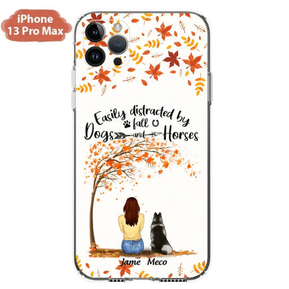 Custom Personalized Horse Dog Mom In Autumn Phone Case - Upto 3 Horses/ Dogs  - Case For iPhone And Samsung