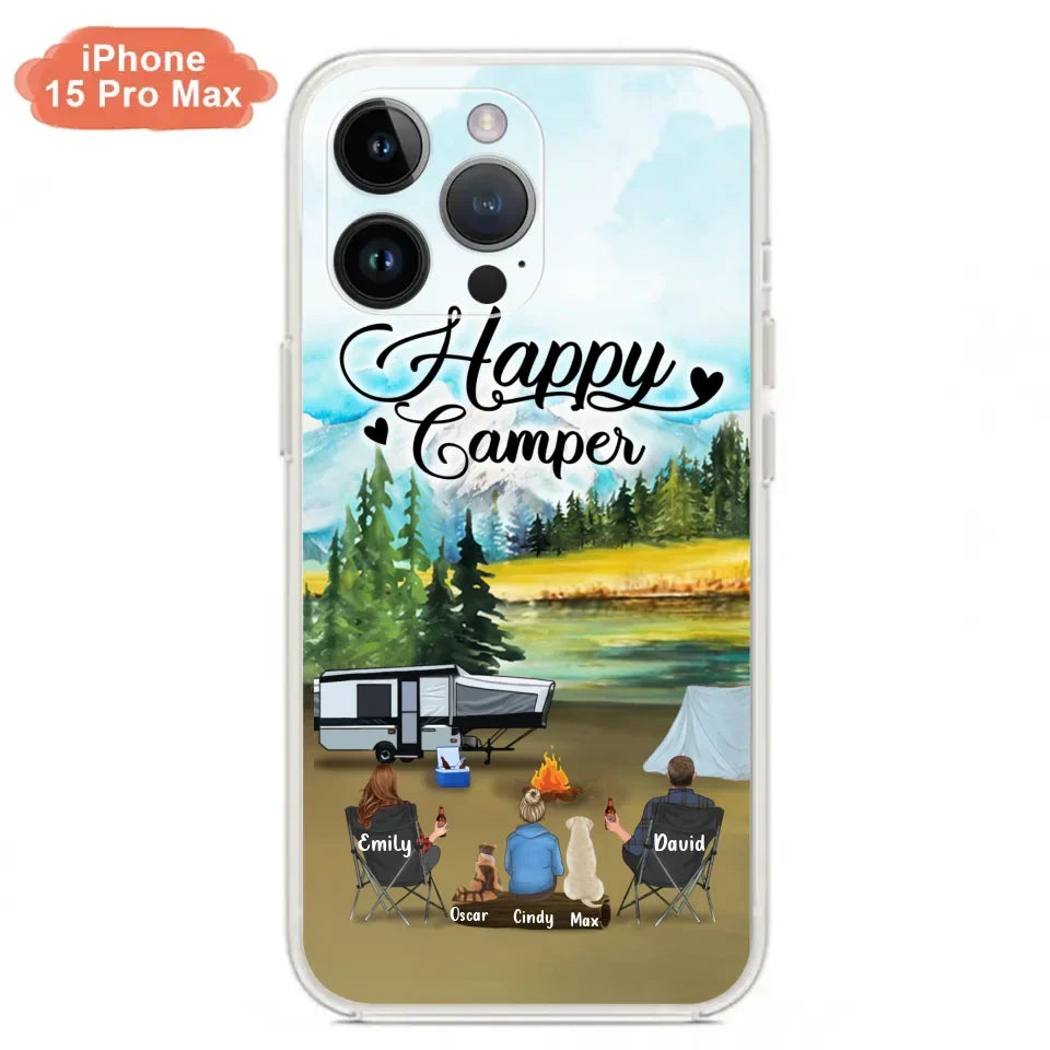 Personalized Camping Phone Case - Parents With 1 Kids And 2 Pets - Best Gift For Family - Happy Camper - Case For iPhone And Samsung