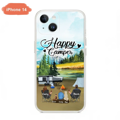 Personalized Camping Phone Case - Parents With 1 Kids And 2 Pets - Best Gift For Family - Happy Camper - Case For iPhone And Samsung
