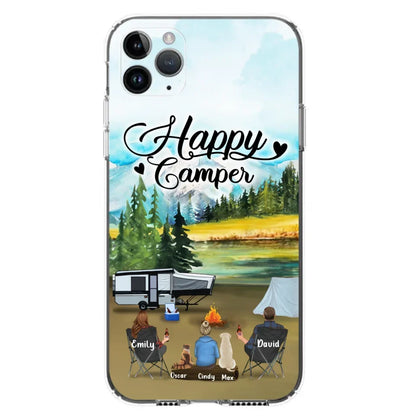 Personalized Camping Phone Case - Parents With 1 Kids And 2 Pets - Best Gift For Family - Happy Camper - Case For iPhone And Samsung