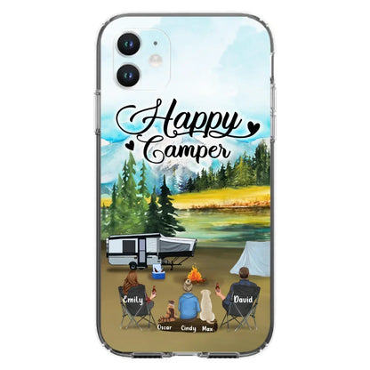 Personalized Camping Phone Case - Parents With 1 Kids And 2 Pets - Best Gift For Family - Happy Camper - Case For iPhone And Samsung