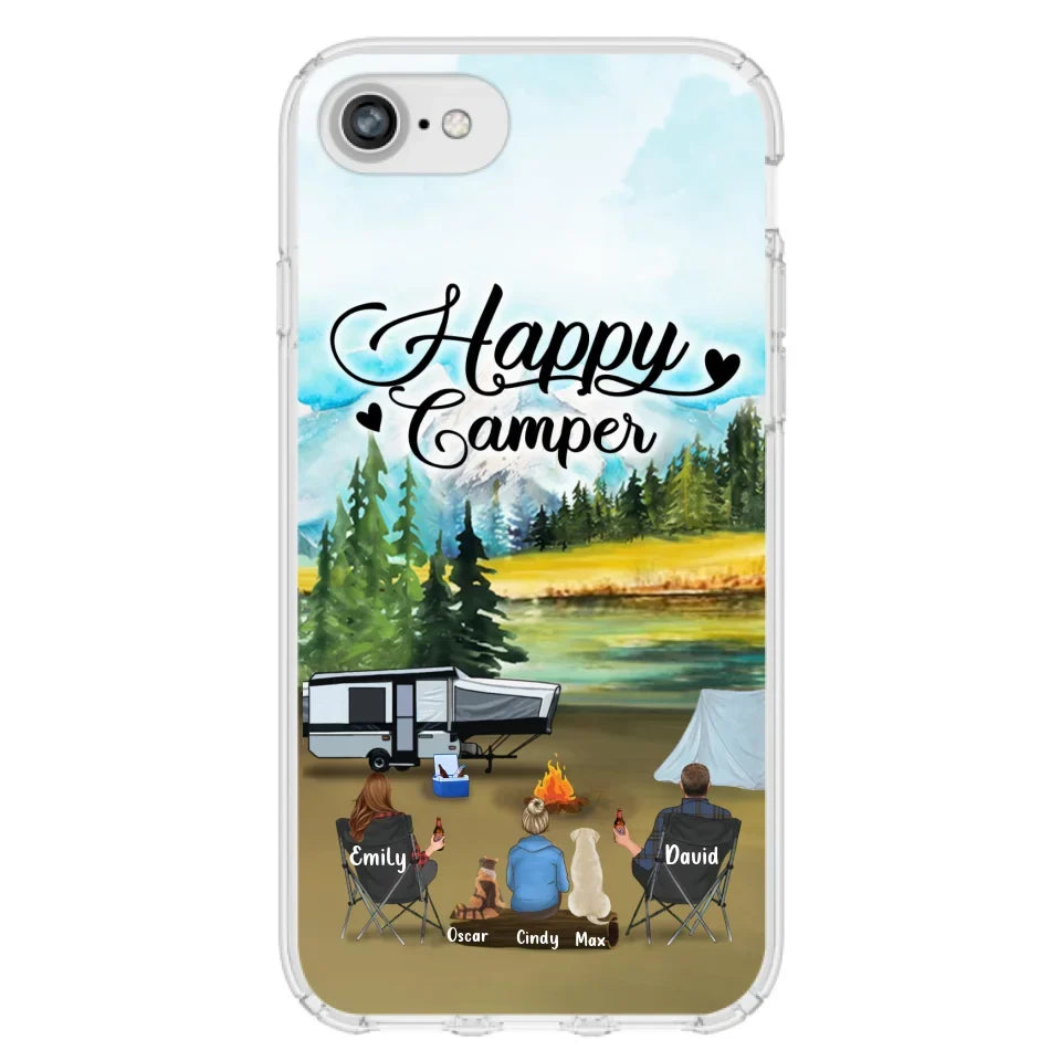 Personalized Camping Phone Case - Parents With 1 Kids And 2 Pets - Best Gift For Family - Happy Camper - Case For iPhone And Samsung