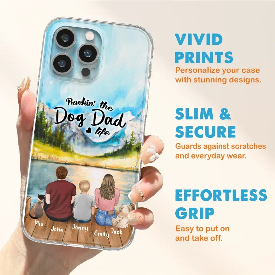 Personalized Pet Couple Phone Case - Parent With 1 Kid And 2 Pets - Case For iPhone And Samsung