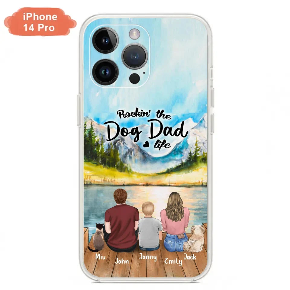 Personalized Pet Couple Phone Case - Parent With 1 Kid And 2 Pets - Case For iPhone And Samsung