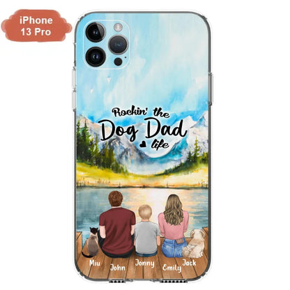 Personalized Pet Couple Phone Case - Parent With 1 Kid And 2 Pets - Case For iPhone And Samsung