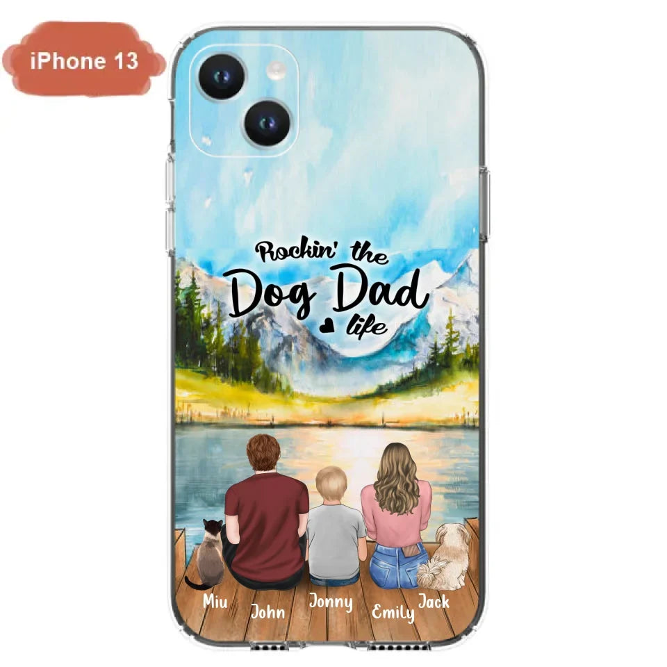 Personalized Pet Couple Phone Case - Parent With 1 Kid And 2 Pets - Case For iPhone And Samsung