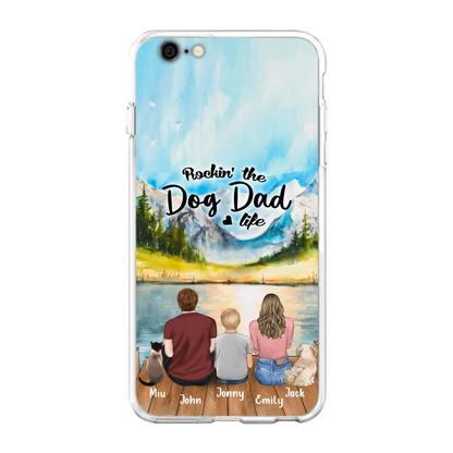 Personalized Pet Couple Phone Case - Parent With 1 Kid And 2 Pets - Case For iPhone And Samsung