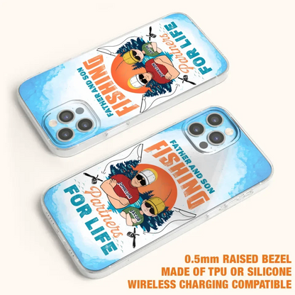 Custom Personalized Father And Son Fishing Phone Case For iPhone And Samsung - Dad With Upto 3 Children - Gift Idea For Father/ Son/ Daughter/ Father's Day/ Fishing Lover - Father And Son Fishing Partners For Life