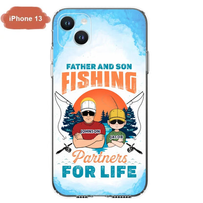 Custom Personalized Father And Son Fishing Phone Case For iPhone And Samsung - Dad With Upto 3 Children - Gift Idea For Father/ Son/ Daughter/ Father's Day/ Fishing Lover - Father And Son Fishing Partners For Life
