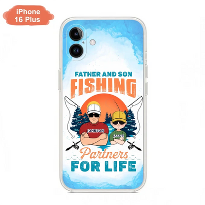 Custom Personalized Father And Son Fishing Phone Case For iPhone And Samsung - Dad With Upto 3 Children - Gift Idea For Father/ Son/ Daughter/ Father's Day/ Fishing Lover - Father And Son Fishing Partners For Life