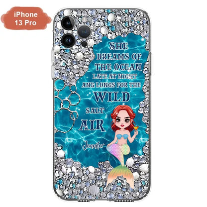 Custom Personalized Mermaid Phone Case - Gift Idea For Ocean Lovers/Mermaid - She Dreams Of The Ocean Late At Night  - Case For iPhone & Samsung