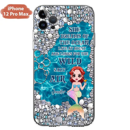 Custom Personalized Mermaid Phone Case - Gift Idea For Ocean Lovers/Mermaid - She Dreams Of The Ocean Late At Night  - Case For iPhone & Samsung