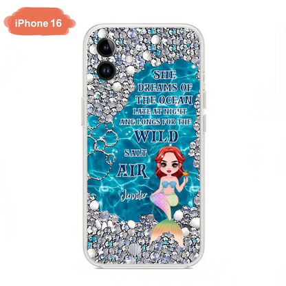 Custom Personalized Mermaid Phone Case - Gift Idea For Ocean Lovers/Mermaid - She Dreams Of The Ocean Late At Night  - Case For iPhone & Samsung