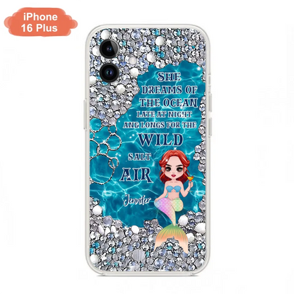 Custom Personalized Mermaid Phone Case - Gift Idea For Ocean Lovers/Mermaid - She Dreams Of The Ocean Late At Night  - Case For iPhone & Samsung