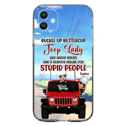 Custom Personalized Off-road Lady Phone Case - Upto 5 Dogs - Gift Idea For Dog/Off-road Lover - Buckle Up Buttercup - Case For iPhone/Samsung