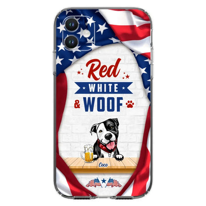 Custom Personalized Dog Phone Case - Gift Idea For Independence Day/ Dog Lover - Red, White & Woof - Case For iPhone And Samsung