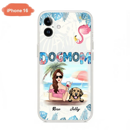 Custom Personalized Dog Mom Summer Patterned Phone Case - Upto 4 Dogs - Gift Idea For Dog Mom - Case For iPhone And Samsung