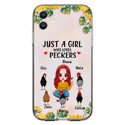 Personalized Chickens Phone Case - Up to 5 Chickens - Just A Girl Who Loves Peckers
