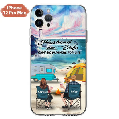 Custom Personalized Beach Camping Phone Case - Couple/ Parents With Upto 3 Kids And 3 Pets - Gift Idea For Camping Lover - Case For iPhone And Samsung