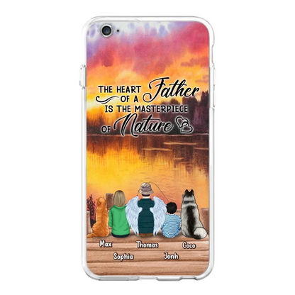 Custom Personalized Father Fishing Phone Case - Father With Up to 2 Kids And 2 Pets - Gift Idea For Father/ Fishing Lover - The Heart Of A Father Is The Masterpiece Of Nature - Case For iPhone And Samsung
