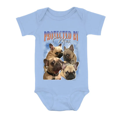 Personalized Protected Baby Onesie - Upload Dog's Photo up to 4 Photos - Enter Dog's Name