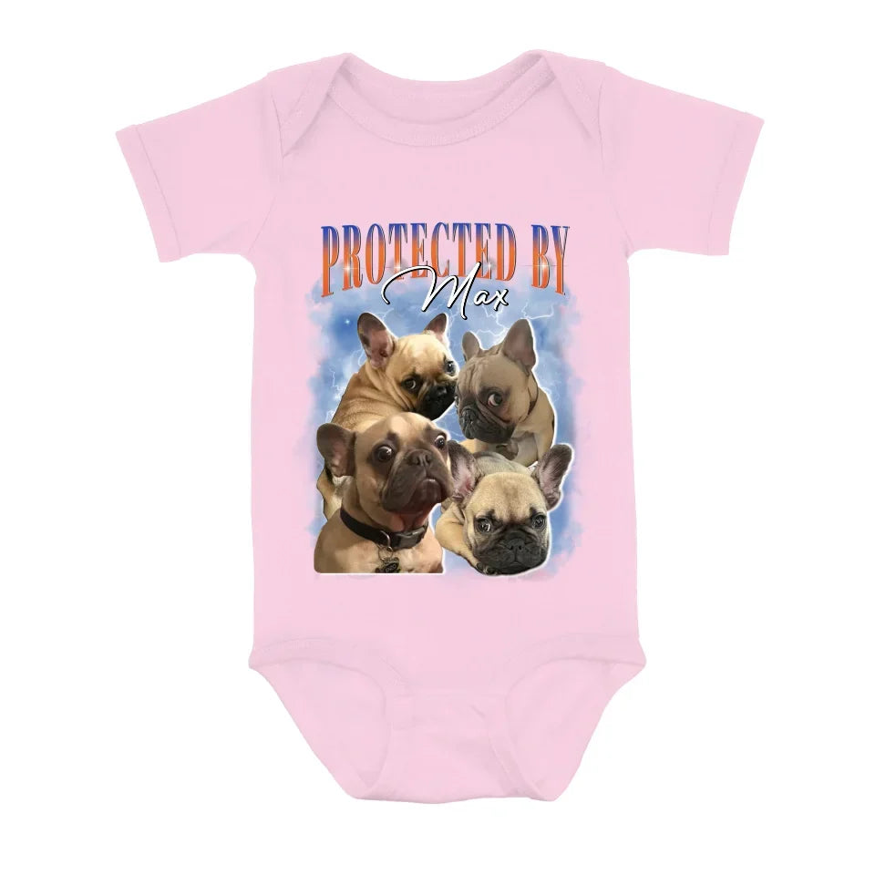 Personalized Protected Baby Onesie - Upload Dog's Photo up to 4 Photos - Enter Dog's Name