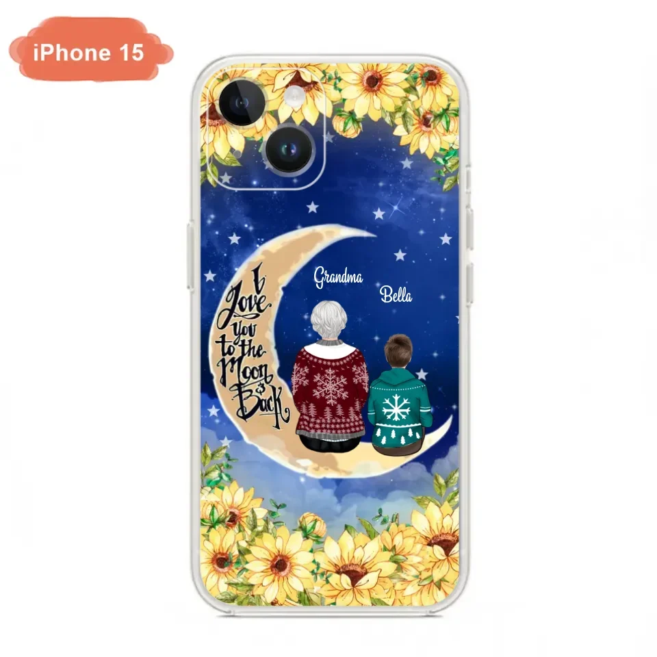 Personalized Grandma & Grandchilds Sitting On Moon Phone Case - Up to 3 Kids - Gift Idea For Grandma - I Love You To The Moon And Back - Cases For iPhone & Samsung