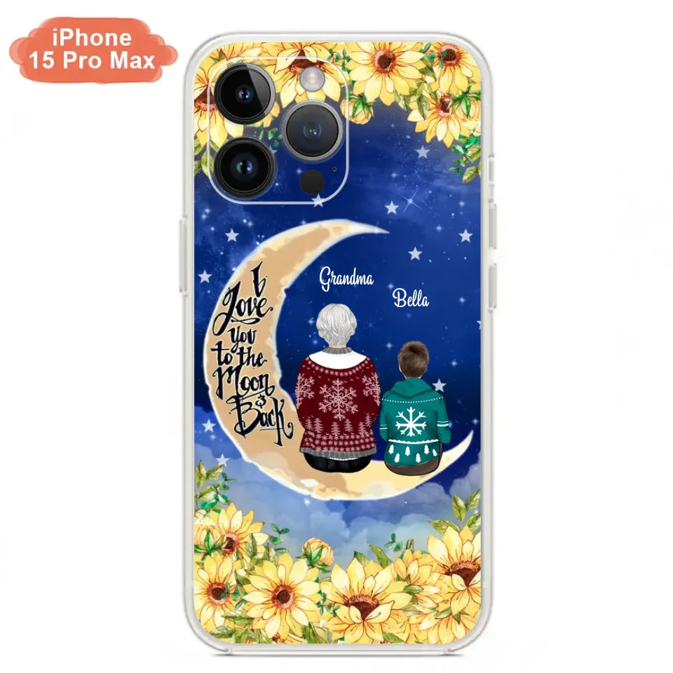 Personalized Grandma & Grandchilds Sitting On Moon Phone Case - Up to 3 Kids - Gift Idea For Grandma - I Love You To The Moon And Back - Cases For iPhone & Samsung