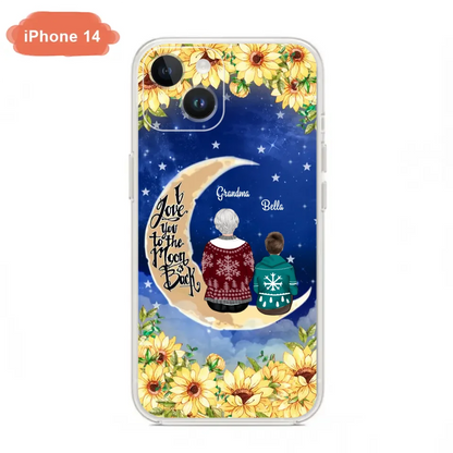 Personalized Grandma & Grandchilds Sitting On Moon Phone Case - Up to 3 Kids - Gift Idea For Grandma - I Love You To The Moon And Back - Cases For iPhone & Samsung